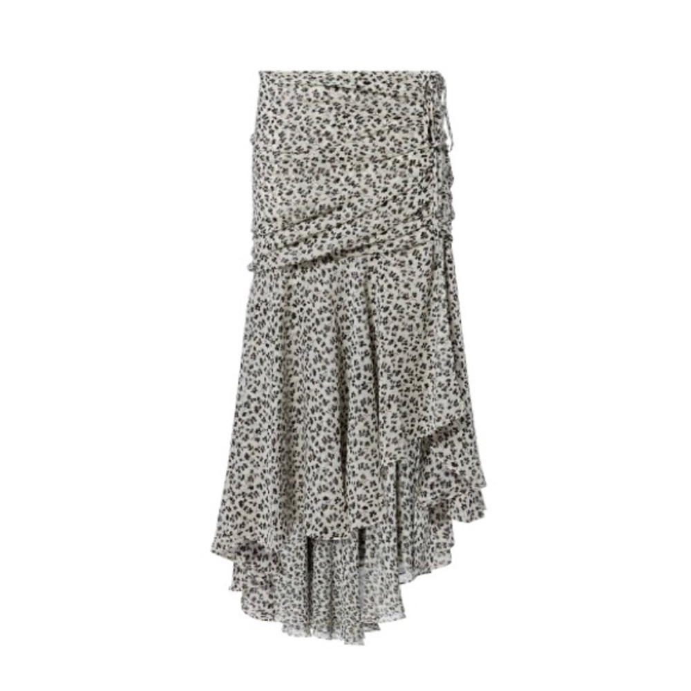 ▪️veronica beard midi skirt▪️sevilla black white silk ruched skirt asymmetrical